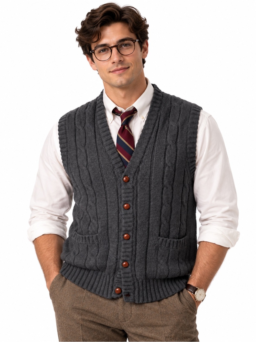 Vintage GANT The Rugger XL Shetland Wool Cable Knit Sweater Vest Old Money Gray